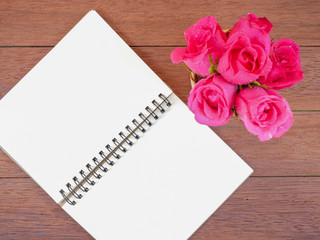 Bouquet pink rose flower and blank notebook 3