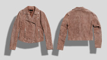 Soft Camel Suede Leather Jacket Shot From The Front And The Back On White Background