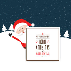 Wall Mural - santa wave behind christmas greeting sign winter night landscape