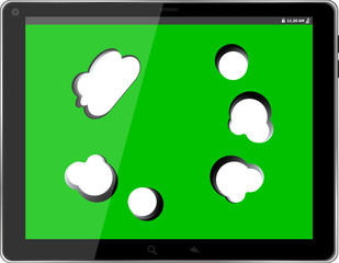 Poster - speech bubble on black tablet pc social, network concept