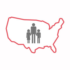 Poster - Isolated map of USA with a male single parent family pictogram