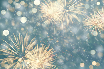 Wall Mural - fireworks and bokeh in new year and copy space. abstract background holiday.