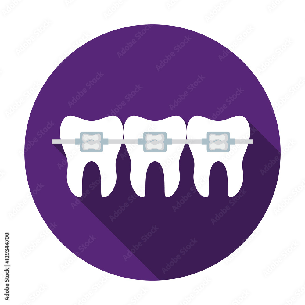Teeth with dental braces icon in flat style isolated on white ...