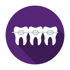 Teeth with dental braces icon in flat style isolated on white background. Dental care symbol stock vector illustration.