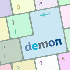 Poster - demon word on keyboard key, notebook computer button