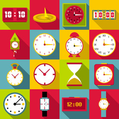 Poster - Clocks icons set. Flat illustration of 16 clocks vector icons for web