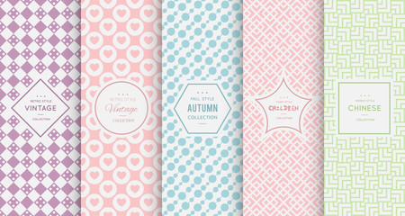 Wall Mural - pastel retro different vector seamless patterns