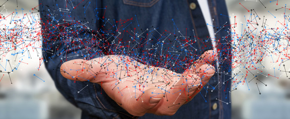 Aufkleber - Man holding DNA structure in his hand