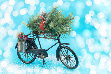 Wall Mural - toy bicycle with christmas decorations