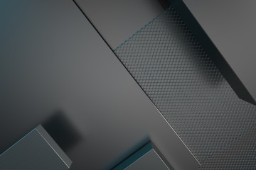 Poster - 3d rendering metallic illustration background. Intersection of metal forms. Layout of random rectangular shapes.

