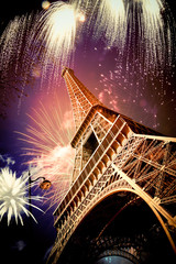 Sticker - Eiffel tower (Paris, France) with fireworks