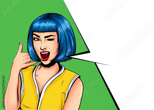 Obraz na plátně Pop Art Vintage advertising poster comic girl with speech bubble