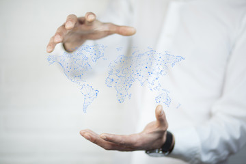 Wall Mural - man hand world map