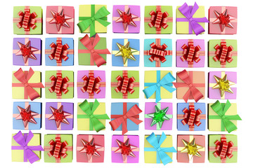 Poster - gift colored boxes top view, 3d rendering