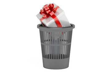 Poster - trash bin with gift box, 3d rendering
