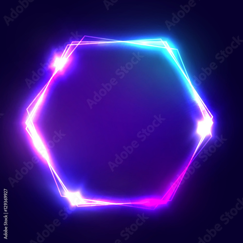 Neon Sign Hexagon Glowing Light Banner With Blank Space Electric