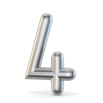 Metal silver font. Number FOUR 4 3D