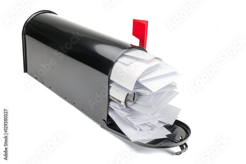 Fotografie, Obraz Black Mailbox with Isolated on White Background.