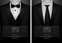 Set Of Business Card Templates With Suit And Tuxedo And Place For Text For You