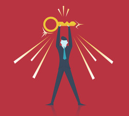 Wall Mural - Businessman holding golden key secret of success.