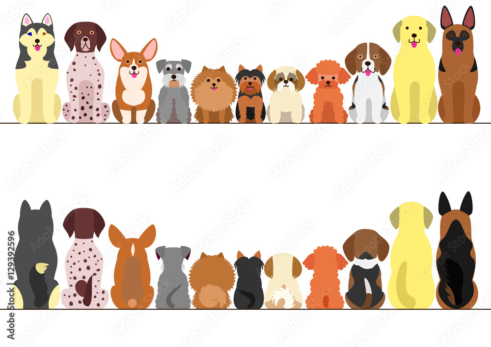 small and large dogs border set, front view and rear view Stock Vector ...