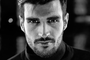 Black and white photo of handsome man