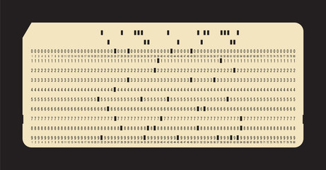 Punched card on black background. Vintage computer data storage. Vector