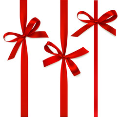 Wall Mural - decorative red bow with vertical ribbon isolated on white. vector set of bows for page decor