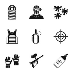 Wall Mural - Paintball club icons set. Simple illustration of 9 paintball club vector icons for web