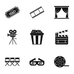 Sticker - Cinema icons set. Simple illustration of 9 cinema vector icons for web