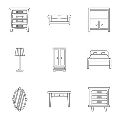 Wall Mural - Furniture icons set. Outline illustration of 9 furniture vector icons for web