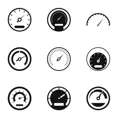 Poster - Speedometer icons set. Simple illustration of 9 speedometer vector icons for web
