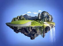Amazing Fantasy Scenery With Floating Islands, Water Fall And Fi