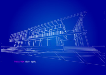 Wall Mural - commercial building structure architecture abstract drawing, 3d illustration vector
