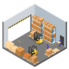 Poster - Interior Warehouse Building Isometric View. Vector