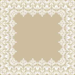Wall Mural - Classic square frame with arabesques and orient elements. Abstract fine ornament with place for text. Golden and white pattern