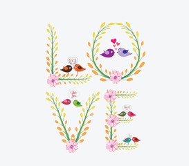 Sticker - Valentines Day romantic card with floral and bird