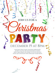 Poster - Christmas party poster with confetti and ribbons.