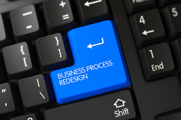 Poster - Keyboard with Blue Keypad - Business Process Redesign. 3D.