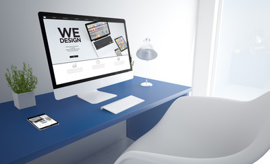 Poster - blue office computer we design screen