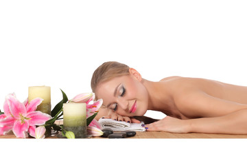 Wall Mural - Young beautiful woman getting spa treatment