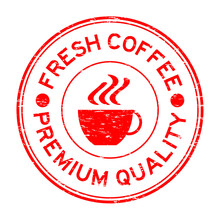 Grunge Red Fresh Coffee Premium Quality And Cup Icon Rubber Stam