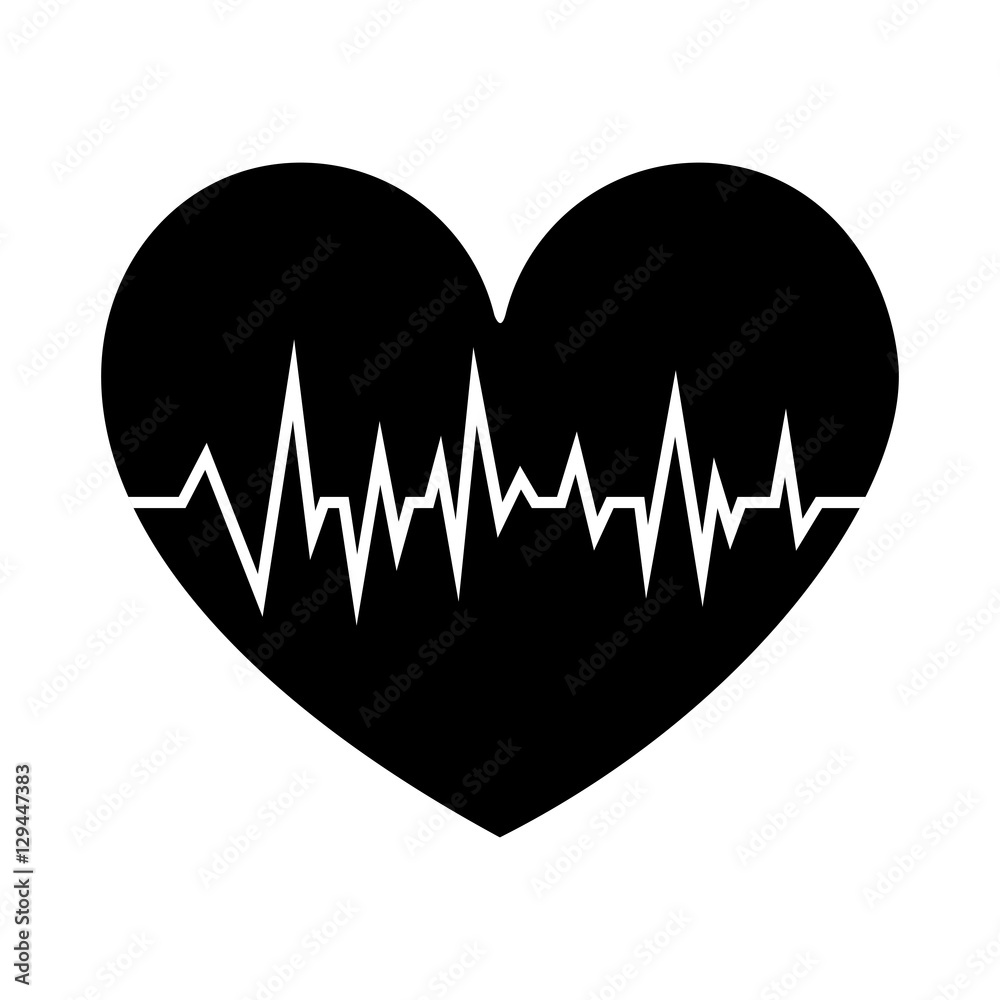 black silhouette shape heart with signs of life vector illustration ...