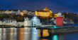 Alsesund Norwegen Hafen mit Leuchtturm Nacht
