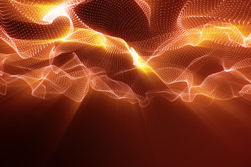 Poster - 3d rendering abstract polygonal low poly wave background with connecting dots and lines. Abstract Flow. Connection structure. Low poly mesh, Flow, Wave, Red Lines and dots.