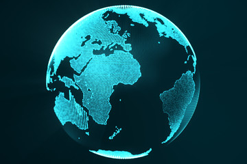 Aufkleber - 3d rendering digital Earth hologram concept. Technology image of globe blue futuristic color with light rays.