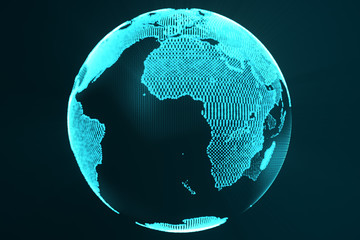Poster - 3d rendering digital Earth hologram concept. Technology image of globe blue futuristic color with light rays.