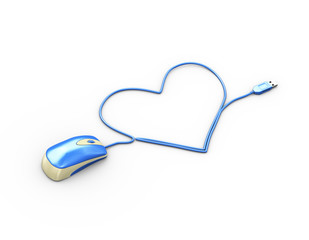 Sticker - 3d heart shape and computer mouse wire