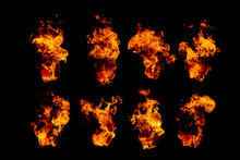 High Resolution Fire Collection Isolated On Black Background