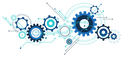 Wall Mural - Linked cogwheels & circuits design